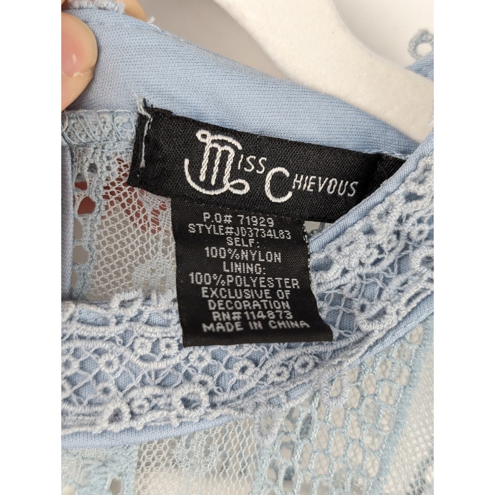 Floral Lace Victorian Shift Dress M Light Blue High Neck Regency Fairy Prairie - Picture 6 of 10
